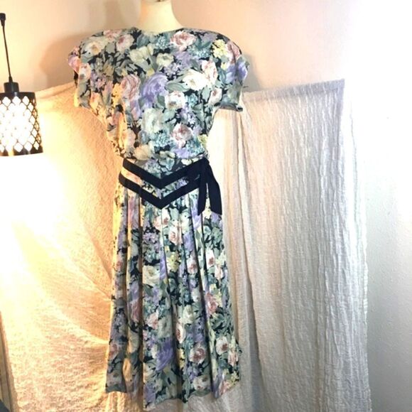 Joann Sparks for Daniel Barrett VTG Floral 80's Dress Size 12 - Picture 1 of 10